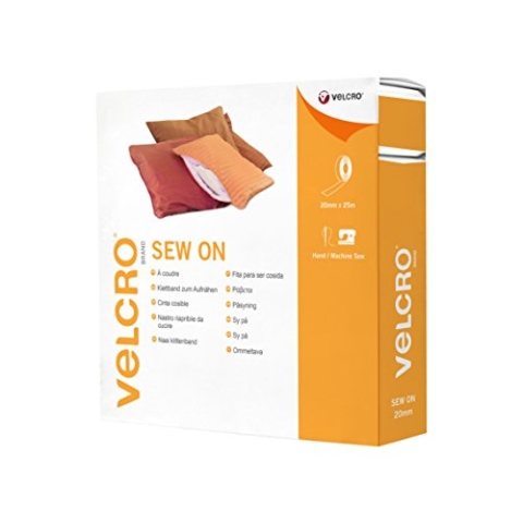 VELCRO Marke | Zum Aufnähen geeignetes Stoffband | Selbstklebendes Haken- und Schleifenband, zuschneidbar | Perfekt für Bastelarbeiten, Kleidungsreparaturen & Säume | Schwarz | 20 mm x 25 m