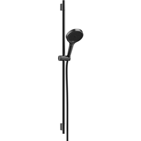 hansgrohe Rainfinity - Duschset, runder Duschkopf mit Brausestange 90cm, Halterung und Designflex Textil Brauseschlauch 160cm, Duschbrause mit 3 Strahlarten, Brushed Black Chrome
