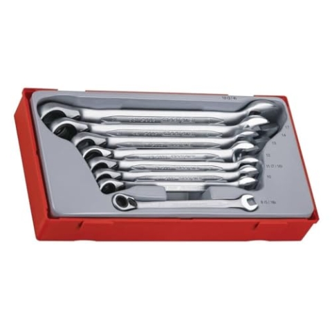 TengTools™ Schweden, metrischer, kombinierbarer 12-kant-Maul-Ringratschenschlüsselsatz mit Umschaltung, 8 mm, 10-14 mm, 17 mm, 19 mm, CrV, 8-teilig