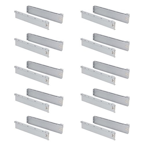 Emuca 3041125 Set aus 10 Schubladen-Kits Metallseiten und Scheibenführungen aus Stahl mit Aluminiumoberfläche, 86 x 400 mm