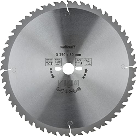 wolfcraft Tischkreissägeblätter Serie grün I 6666000 I Schnelle, mittelgrobe Schnitte, 350x30x3.5mm