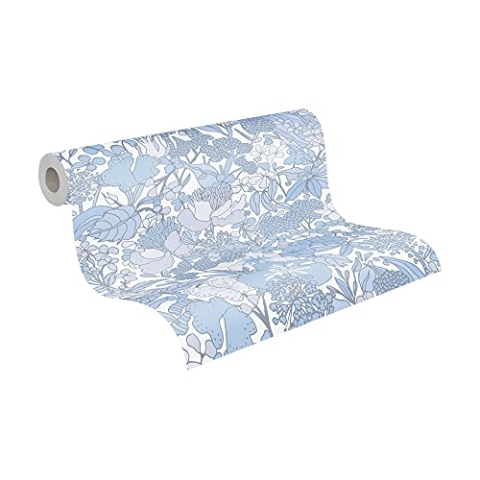 Architects Paper Blumentapete Floral Impression Tapete natürlich PVC-freie Vliestapete grau blau weiß matt glatt 377566 37756-6, 10.05 m x 0.53 m