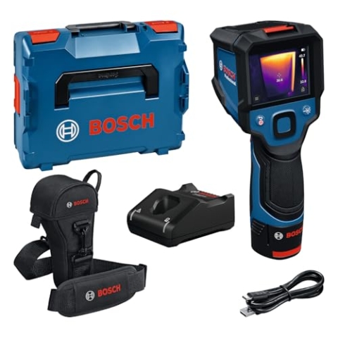 Bosch Professional Thermokamera GTC 12V-450-13 (256x192 px Auflösung, -20°C bis +450 °C, Dual-Stromquelle, GBA 12V 2.0 Ah Li-Ion Akku, GAL 12V-40 Ladegerät, Tasche, USB-C® Kabel, L-Boxx)