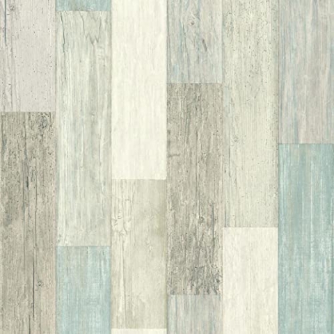 RoomMates RMK10840WP Coastal verwitterte Planken-Tapete, 52 x 5 m, Blau/Hellbraun