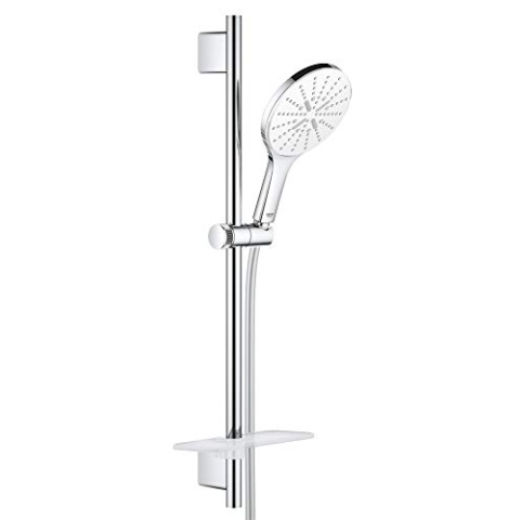 GROHE Vitalio SmartActive 150, Duschset wassersparend, 9l pro Min (Duschstangenset mit: Duschkopf 3 Strahlarten, 1,75m Schlauch, Duschstange 60cm, an Bohrlöcher anpassbar), eckig, chrom, 26598000