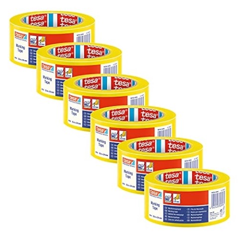 tesa 60760 Bodenmarkierung Markierungsband aus weichem PVC - Warnband für temporäre Arbeitsbereich-Kennzeichnung, ideal für Innenbereiche - gelb - je 33 m x 5 cm | 6 er Pack