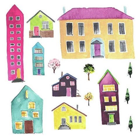RoomMates RMK4011GM Watercolor Village Abziehen und aufkleben, Mehrfarbig
