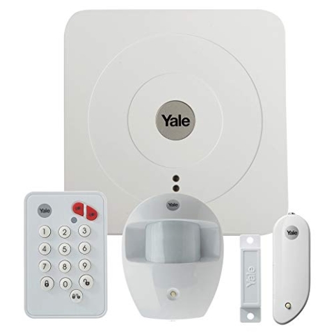 Yale SR-2100i SR-A100-3PET Hausalarm angeschlossen Lite, kabelloses Einbruchschutz-System: Sirene 104 dB + Bewegungsmelder + Öffnung | Push-Benachrichtigungen, E-Mail und SMS, weiß, 1.5 V
