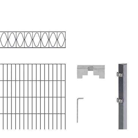 Alberts 667337 Doppelstabmattenzaun »Eleganz« als 12 tlg. Zaun-Komplettset | verschiedene Längen und Höhen | kunststoffbeschichtet, anthrazit | Höhe 120 cm | Länge 4 m