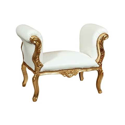 Biscottini Barockbank 94 x 49 x 70 cm | Barock Sessel aus Buchenholz | Barock Haus | Gepolsterter Barockhocker
