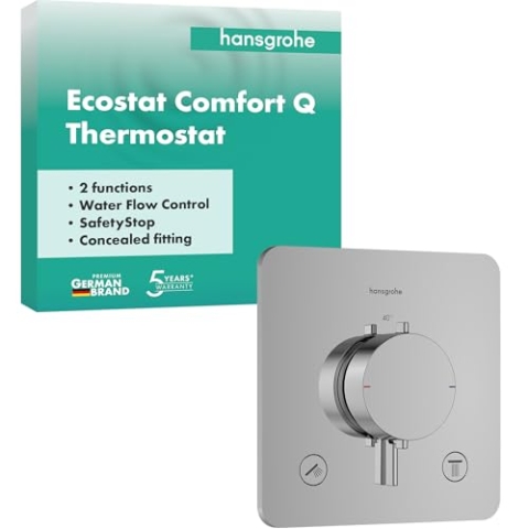 hansgrohe Ecostat Comfort Q - Duschthermostat Unterputz, Duscharmatur mit Sicherheitssperre (SafetyStop) bei 40° C, Thermostat für die Dusche, Mischbatterie für 2 Verbraucher, Chrom, 33713000