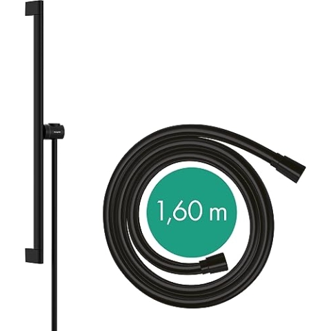 hansgrohe Brausestange Unica S Puro, Duschstange 65cm mit Brauseschlauch Isiflex 160cm und Easy Slide Duschkopfalterung, Mattschwarz