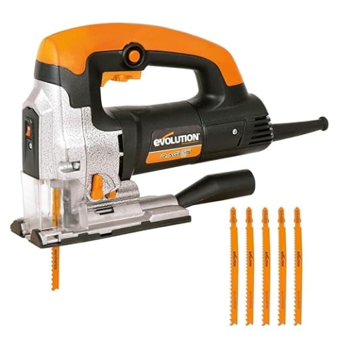 Evolution Power Tools Rage 7-S Universalstichsäge – schneidet Holz, Stahl, Kunststoff und mehr – inklusive 5 Sägeblätter, 710 W