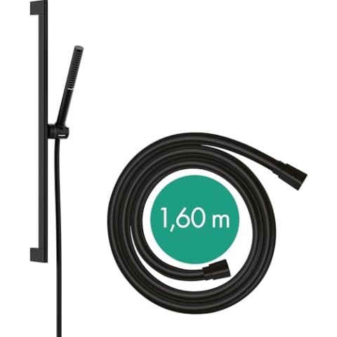 hansgrohe Pulsify S - Duschset mit Duschkopf wassersparend (EcoSmart, PowderRain-Strahl), Duschschlauch (1,60 m) und Duschstange (0,65 m), Mattschwarz, 24372670