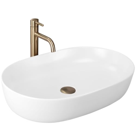 Rea Aufsatzwaschbecken CLEO 61 WHITE MATT Waschtisch Handwaschbecken Waschschale Waschbecken für Badezimmer aus hochwertiger Keramik 41,5 x 60,5 x 14 cm (Weiß)