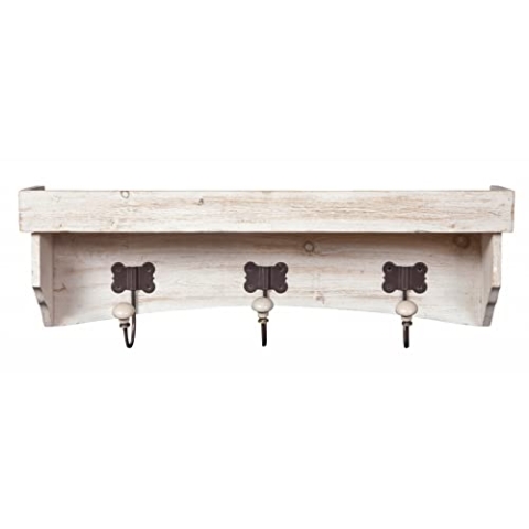 Biscottini Wandgarderobe aus Holz 62 x 22 cm | Bademantelhaken für Badezimmer mit Haken | Wandgarderobe