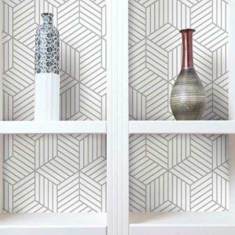 RoomMates RM STUDIO STRIPPED HEXAGON WHITE/GREY PEEL & STICK WALLPAPER