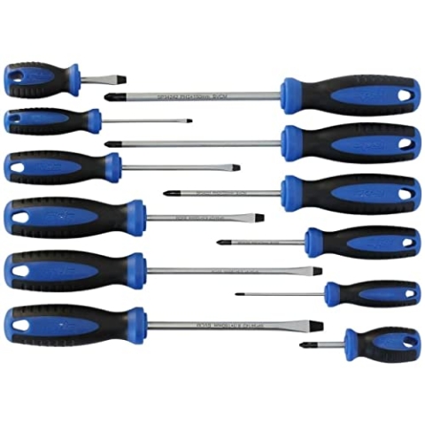 SP Tools SP34002 - Kreuzschlitz-Schraubendrehersatz Phillips Und Schlitz (Flach) - 12-teilig - Ergonomischer Griff - Gehärtete Magnetspitzen - Professionelle Qualität