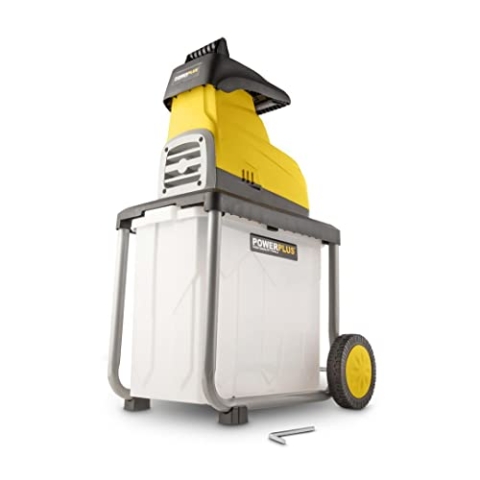 Powerplus Elektro-Häcksler POWXG6462 - Gartenhäcksler 2800 W, Max. Ø45 mm, Schieber, Garten Häcksler Räder und 60 l Fangsack inbegriffen, Gartengeräte