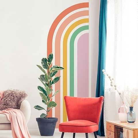 Ambiance Sticker Vliestapete, vorgeklebt, Riesenfresken, halber Bogen in Regenbogenfarben, dekorativ, 135 x 45 cm