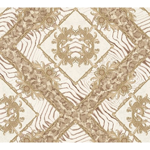 VERSACE WALLPAPER Vliestapete Vasmara Luxustapete mit Zebramuster 10,05 m x 0,70 m beige braun metallic Made in Germany 349041 34904-1