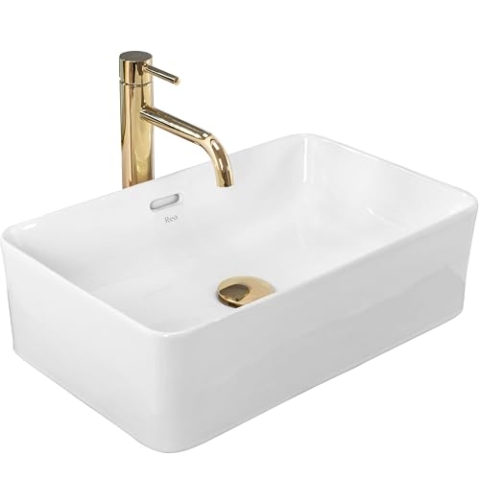Rea Aufsatzwaschbecken Berta 48, Waschtisch Handwaschbecken Waschschale Waschbecken für Badezimmer aus hochwertiger Keramik, 485 x 315 x 145 mm (weiß)