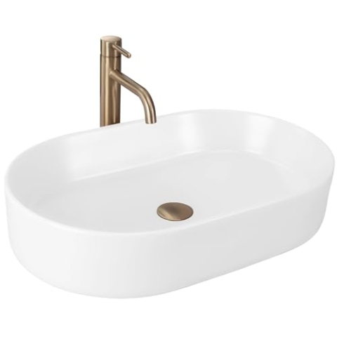 Rea Aufsatzwaschbecken NADIA 60 WHITE MATT Waschtisch Handwaschbecken Waschschale Waschbecken für Badezimmer aus hochwertiger Keramik 38,5 x 61 x 12 cm (Weiß)