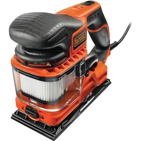 Black+Decker Schwingschleifer DUOSAND, Bandschleifer (270W, 2-fache Staubabsaugung, Staubfangbehälter, Schwingkreis 2mm, Schleifplatte 9x17cm, Softgriff, variable Geschwindigkeit, Koffer) KA330EKA