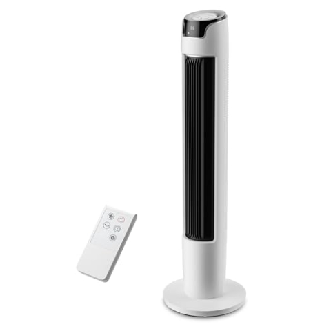 Midea FZ10-16AR Turmventilator mit Fernbedienung 110 cm,Standventilator mit Oszilation 60°,6 Geschwindigkeitsstufen 3 Lüftungs,12H Timer,weiß
