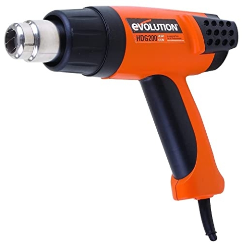 Evolution Power Tools HDG200 Digitale Heißluftpistole mit variabler Wärmeregulierung (Heißluftgebläse, Schrumpfpistole) – 230 V für den Hausgebrauch, inkl. Tragekoffer, 4 Düsen und Schaber