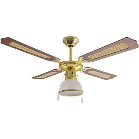 ARDES - AR5A107D Deckenventilator 4 Flügel mit Deckenlicht - Deckenventilator mir Licht Holz/Wiener Geflecht - Deckenventilator 3 Geschwindigkeiten, Kabelschalter Durchmesser 107cm, Weiß