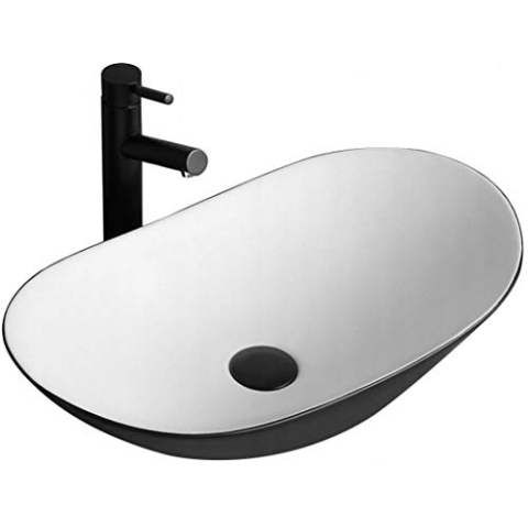 Rea Aufsatzwaschbecken Schüssel Tischplatte Royal Schwarz Weiß 62,5 x 36 x 15 cm Badezimmer Keramik