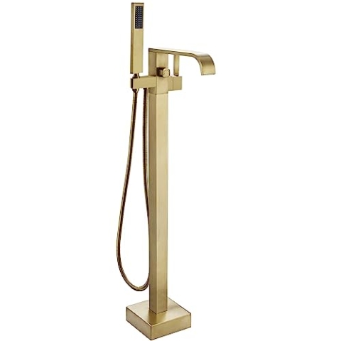 Rea Freistehender Badewannen-Wasserhahn, Carat Gold Brush Badewannen-Mischbatterie mit Messing-Handbrause für heißes und kaltes Badezimmer, verstellbar (gebürstetes Gold)