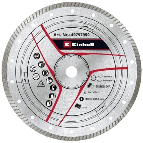 Original Einhell Turbo-Diamant-Trennscheibe 300 x 25,4 mm (Steinschneider-Zubehör, Ø 300 x 25,4 mm, 6 mm Turbo-Diamantrand, max. 6400 min-1, für Steintrennmaschinen)