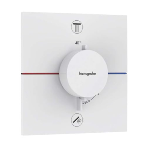 hansgrohe ShowerSelect Comfort E - Thermostat Unterputz, Armatur mit Sicherheitssperre (SafetyStop) bei 40° C, eckiges Thermostat, Mischbatterie für 2 Verbraucher, Mattweiß