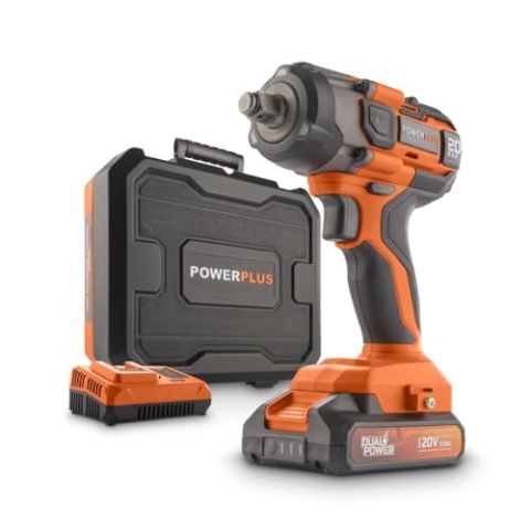 Varo y Kreator Powerplus Dual Power Akku-Schlagschrauber POWDP20160-1/2'' Akku-Schlagschrauber mit 20 V, 4350 U/min und 220 Nm, inkl. Akku und Ladegerät
