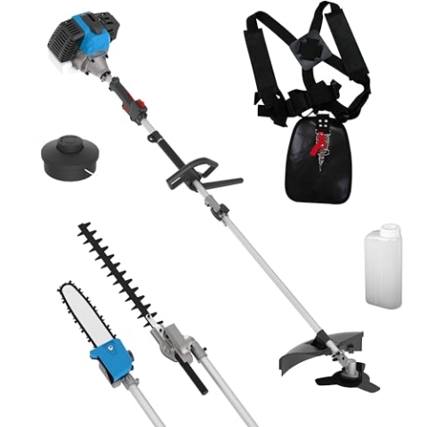 Güde Gartenpflege-Set GPS 1001 4in1 (2-Takt-Motor 1,2/1,6 (kW/PS), Astkettensäge mit Oregon Schwert & Kette/Freischneider/Trimmer/Heckenschere in einem, inkl. Verlängerung, Mischbehälter & Tragegurt)