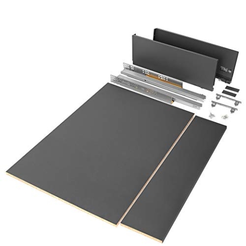 Emuca - Schubladen-Kit für Küche oder bad mit Brettern enthalten und Vollauszugführungen mit sanftes Schließen, 178 mm Höhe für 900 mm Modul und 500 mm Tiefe, Anthrazitgrau.
