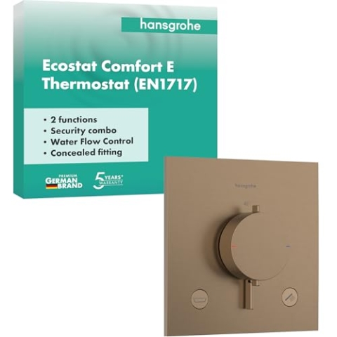 hansgrohe Ecostat Comfort E - Duschthermostat Unterputz mit Sicherungskombination, Duscharmatur mit Sicherheitssperre (SafetyStop) bei 40° C, Thermostat für 2 Verbraucher, Brushed Bronze, 33716140