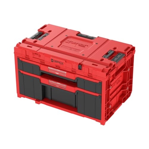 Qbrick System Werkzeugkoffer One Drawer 2 Plus Toolbox 2.0 Red Ultra HD Werkzeugkasten mit 2 Schubladen Extrem Widerstandsfähig 24 kg Tragkraft Modular