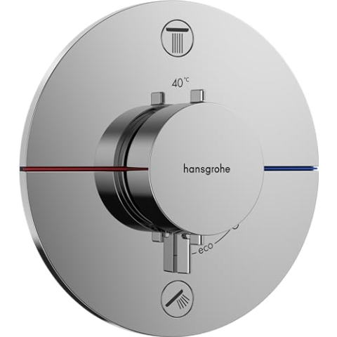 hansgrohe ShowerSelect Comfort S - Thermostat Unterputz mit Sicherungskombination, Armatur mit Sicherheitssperre (SafetyStop) bei 40° C, rundes Thermostat, Mischbatterie für 2 Verbraucher, Chrom