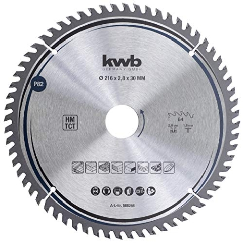 kwb Kreissägeblatt 216 x 30 mm, sehr feiner Schnitt, Sägeblatt geeignet für Arbeitsplatten, Holz und beschichtete Platten