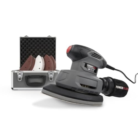 Powerplus Elektro-Handschleifer POWESET5-140 W Multischleifer, 100 Blatt Schleifpapier, Staubsaugerbeutel, Aufbewahrungskoffer - Schleifen Holz & Keramik - Trockenbau Wand Hand Schleifer