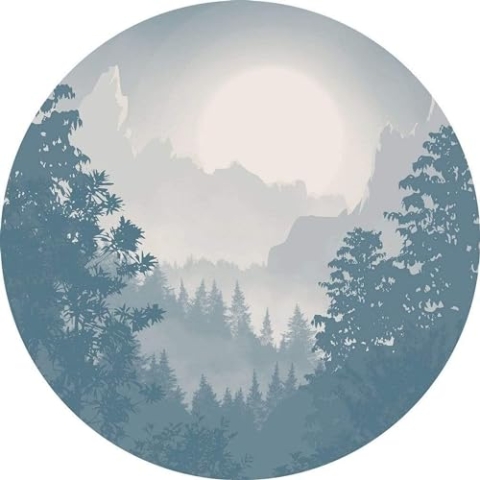 Komar DOT runde und selbstklebende Vlies Fototapete Blue Valley - Ø Durchmesser 125 cm - 1 Stück - Tapete, Landschaftsmotiv, Wald, Dekoration, Wandtapete, Wandbild, Wandbelag, Designtapete - D1-039