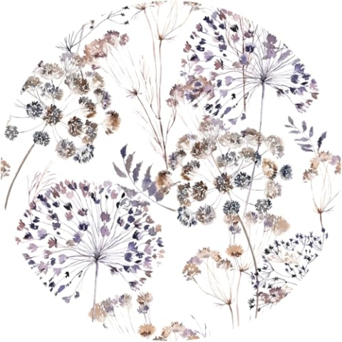 Ambiance Sticker Vliestapete, vorgeklebt, riesige Wandbilder, Blumen, Landhaus, Vintage, Aquarell, Weiß – H120 x L120 cm