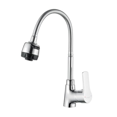 Ibergrif M14357 Star, Küchenarmatur mit Brause, Wasserhahn für Küche mit flexibler Auslauf, Chrom, Silber, L