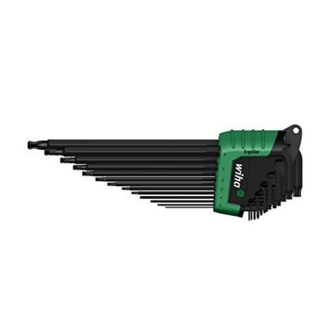 Wiha Stiftschlüssel Set im ErgoStar Halter zum Auffechern der einzelnen SchlüsselTORX® Kugelkopf, schwenkbar für schwer zugängliche Bereiche, 13-tlg. brüniert in Blister (36486)