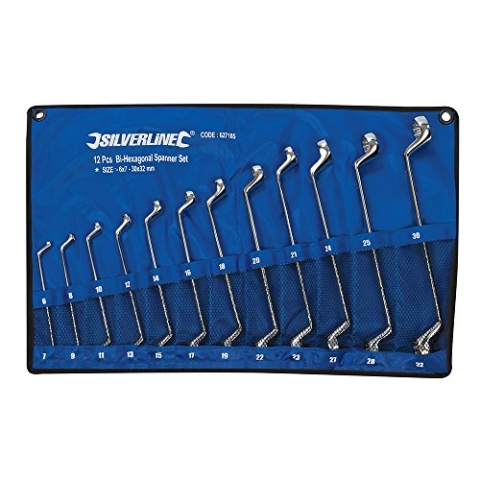 Silverline 627185 Doppelringschlüssel, gekröpft, 12-tlg. Satz 6–32 mm