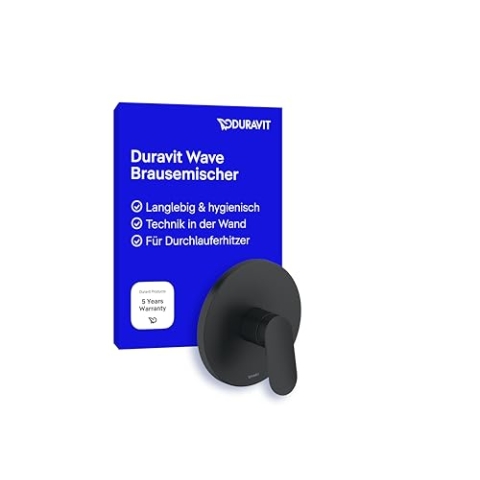Duravit Wave Duscharmatur Unterputz für 1 Verbraucher mit Umstellventil, Einhebel-Brausemischer mit Keramikmischsystem, Schwarz Matt