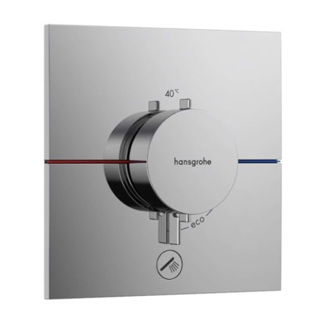 hansgrohe ShowerSelect Comfort E - Thermostat Unterputz mit zusätzlichem Abgang, Armatur mit Sicherheitssperre (SafetyStop) bei 40° C, eckiges Thermostat, Mischbatterie für 1 Verbraucher, Chrom